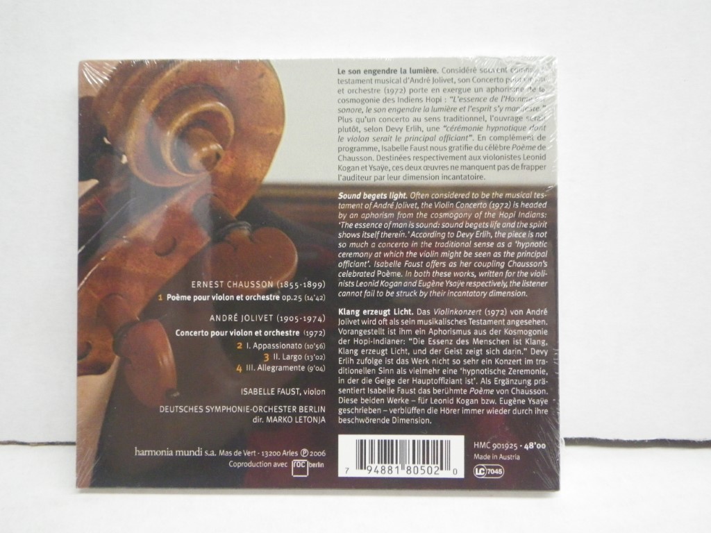 Image 1 of Jolivet:Violin Concerto; Chausson: Poeme, op. 25