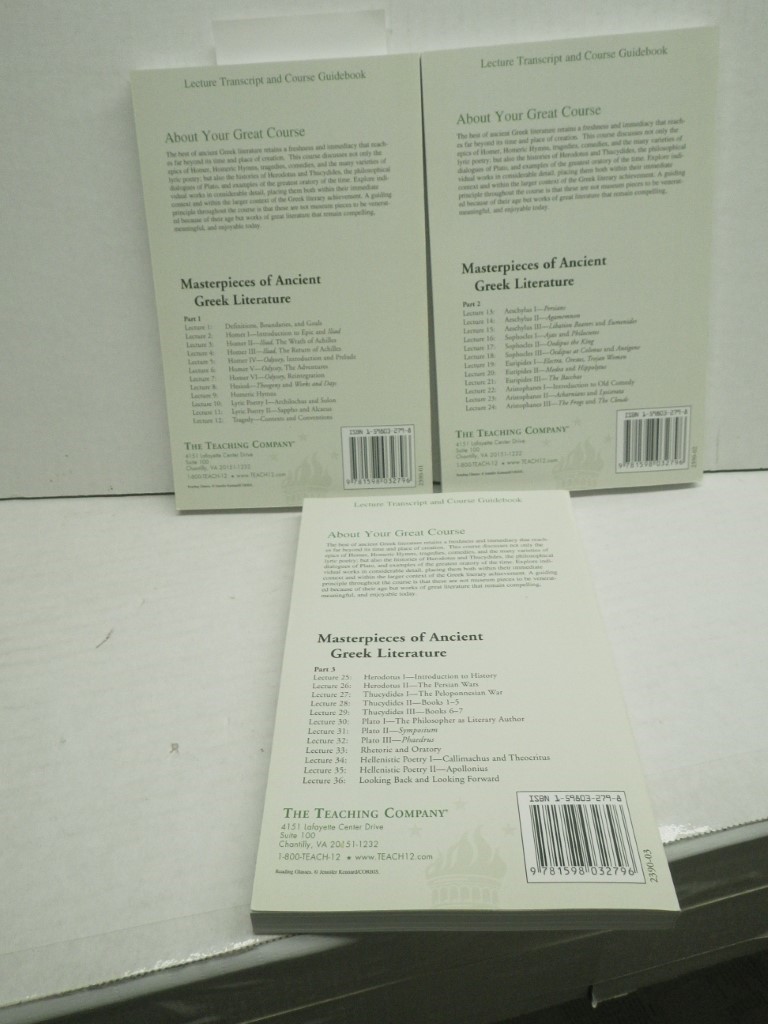 Image 1 of MASTERPIECES OF ANCIENT GREEK LITERATURE, GREAT COURSES By David J. Schenker 3 P