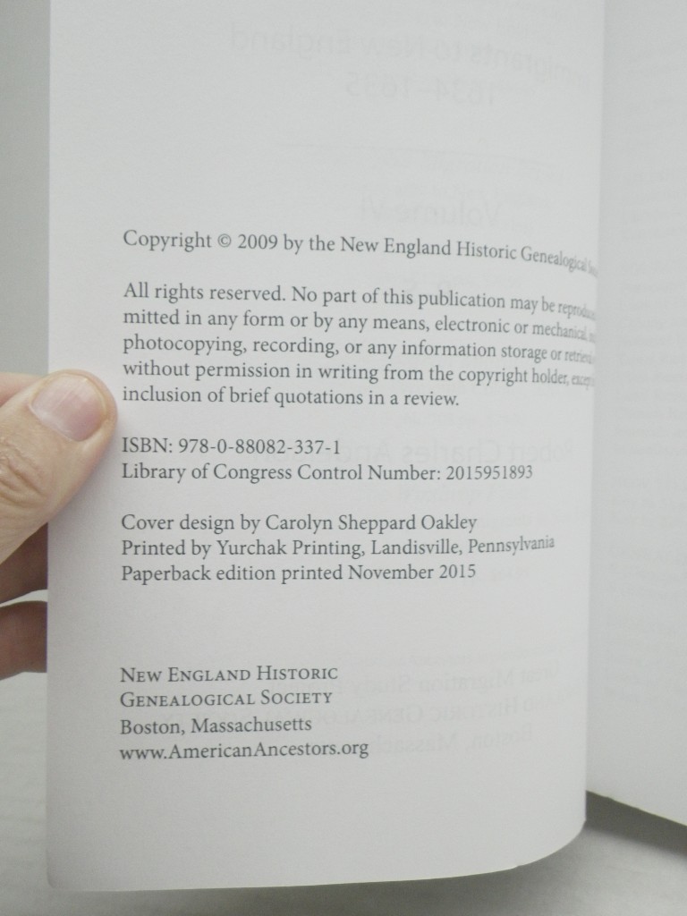 Image 1 of The Great Migration: Immigrants to New England 1634-1635 - Volume VI: R - S