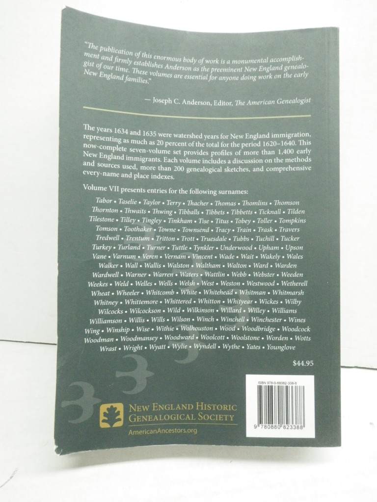 Image 1 of The Great Migration: Immigrants to New England, 1634-1635, Volume VII: T-Y