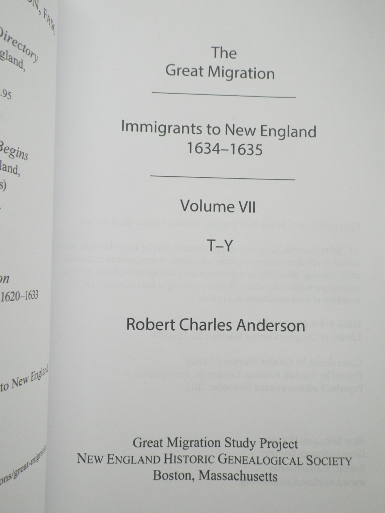 Image 2 of The Great Migration: Immigrants to New England, 1634-1635, Volume VII: T-Y