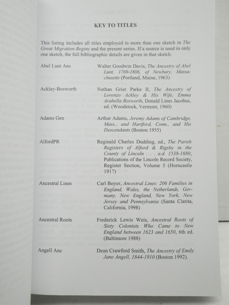 Image 3 of The Great Migration: Immigrants to New England, 1634-1635, Volume VII: T-Y