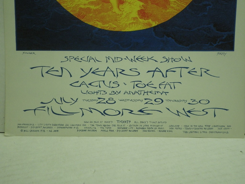 Image 3 of Vintage 1970 BG-244 Fillmore WEst Concert Poster Bill Graham Ten Years AFter Ori