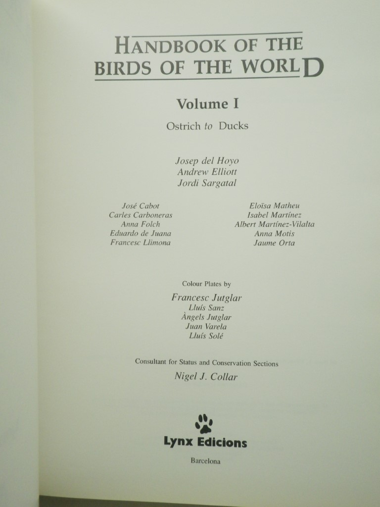 Image 2 of Handbook of the Birds of the World. Volume 1: Ostrich to Ducks (Handbooks of the