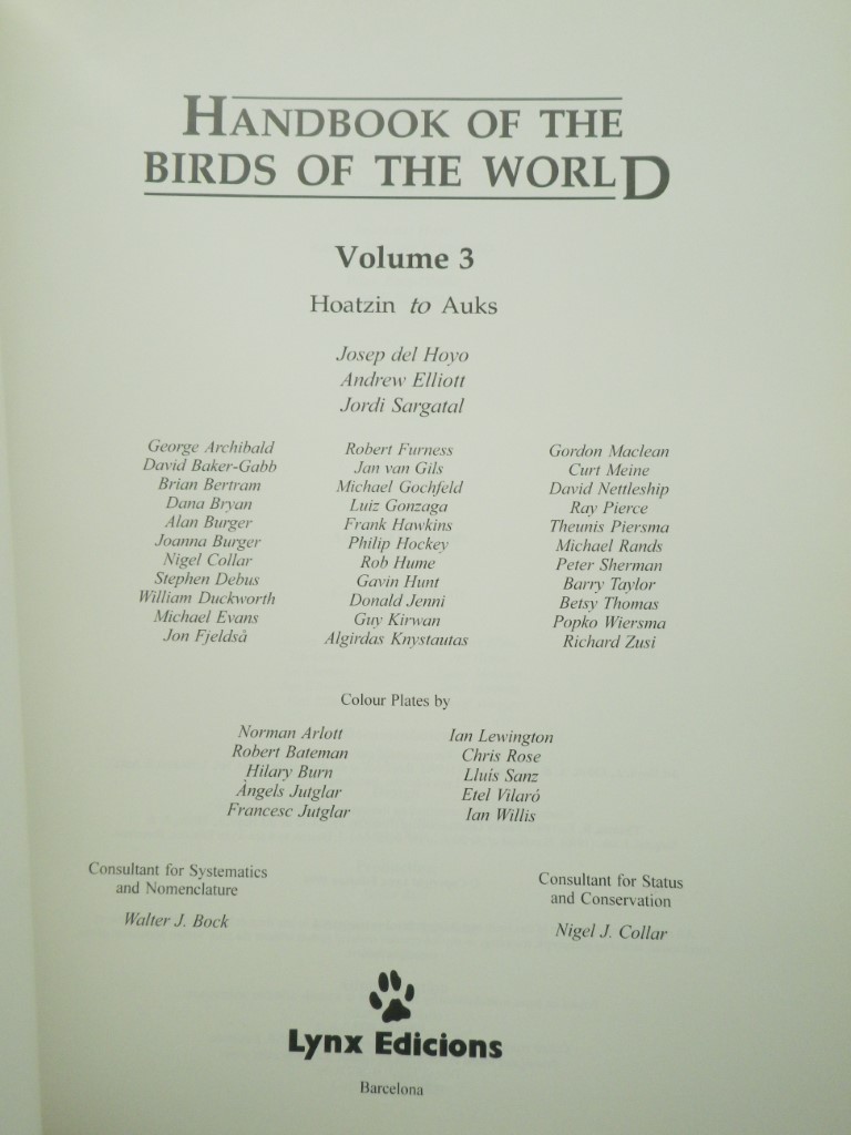 Image 1 of Handbook of the Birds of the World, Volume 3 (Hoatzin to Auks)
