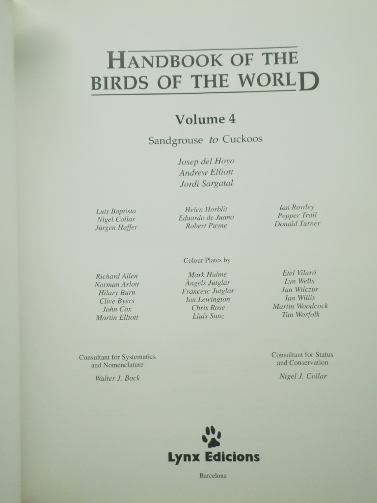 Image 1 of Handbook of the Birds of the World. Volume 4: Sandgrouse to Cuckoos (Handbooks o
