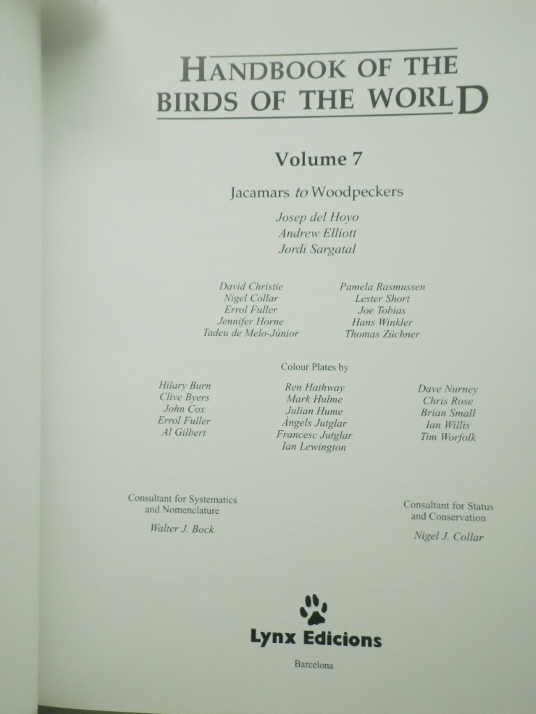 Image 1 of Handbook of the Birds of the World, Vol. 7: Jacamars to Woodpeckers