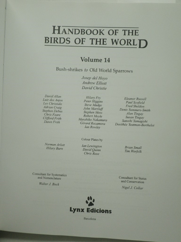 Image 1 of Handbook of the Birds of the World. Volume 14: Bush-shrikes to Old World Sparrow