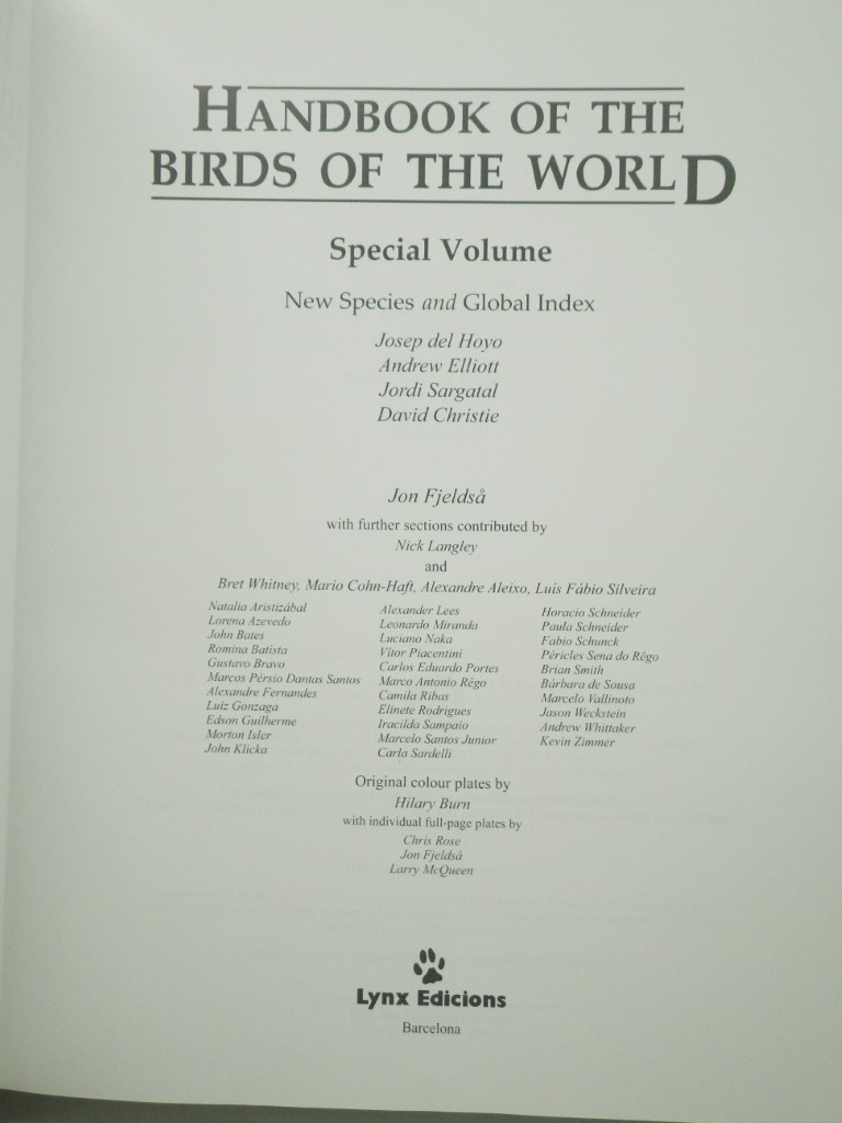 Image 1 of New Species and Global Index, Hanebook of the Birds of the World