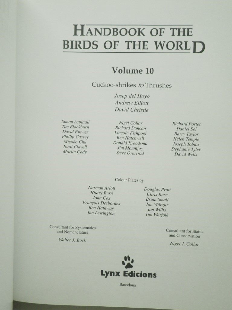 Image 1 of Handbook of the Birds of the World, Vol. 10: Cuckoo-Shrikes to Thrushes