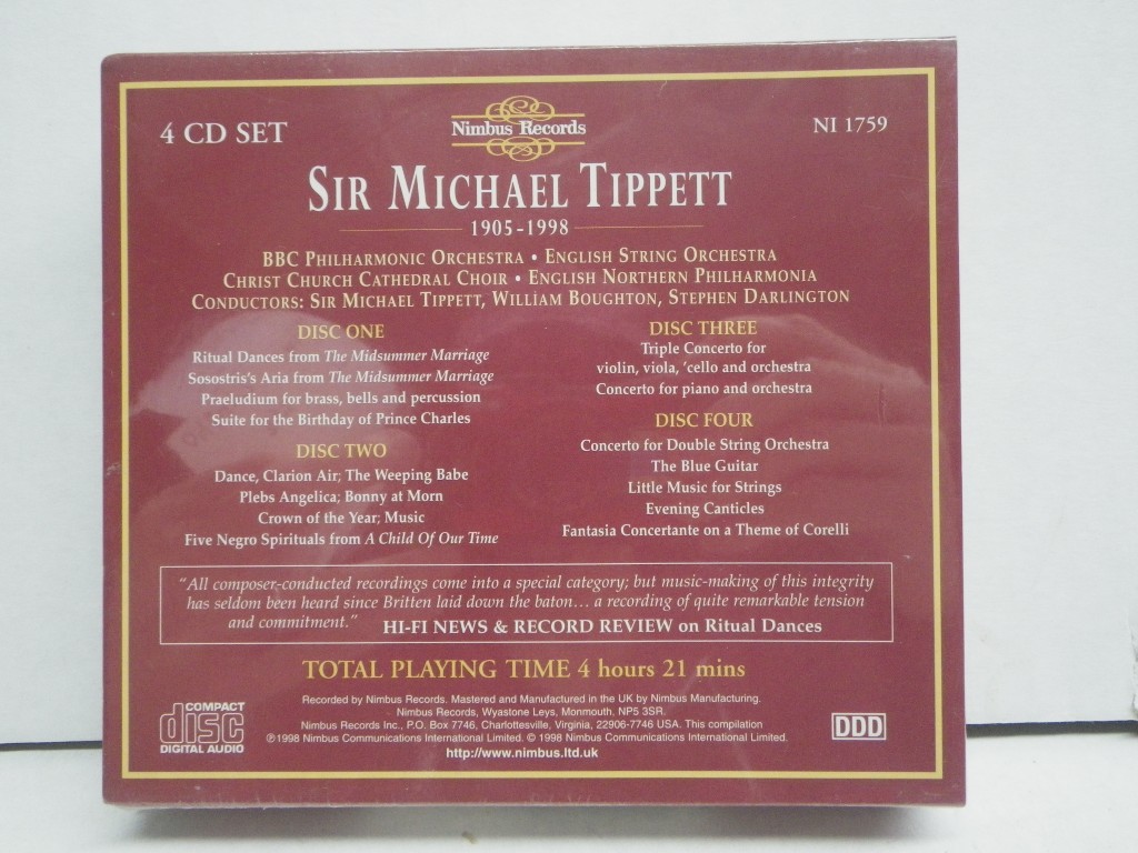 Image 1 of Sir Michael Tippett - The Nimbus Recordings [IMPORT] (1998-03-27)