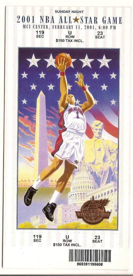 2001 NBA All Star Game Full Unused Ticket Washington DC (PSA POP of 28)