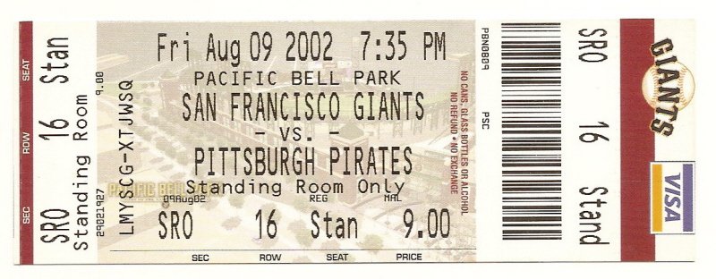 barry bonds 600 Home Run Full Unused Box Office ticket