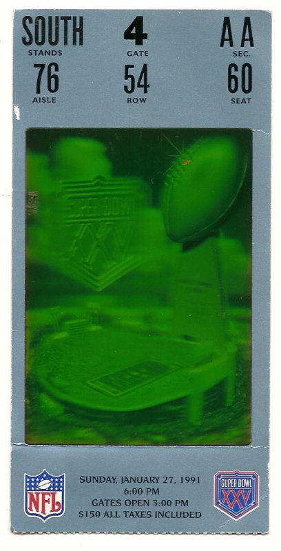 Super Bowl 25 xxv Game Ticket Stub Giants Bills