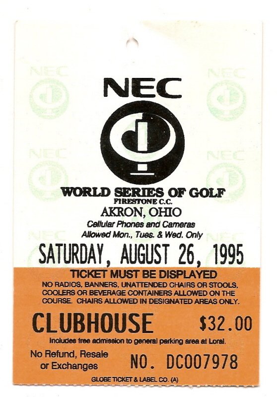 1995 nec world series of golf saturday ticket greg norman