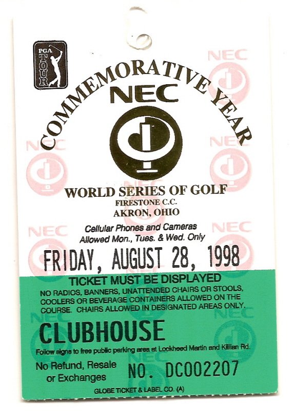 1998 nec world series of golf Friday ticket David Duval