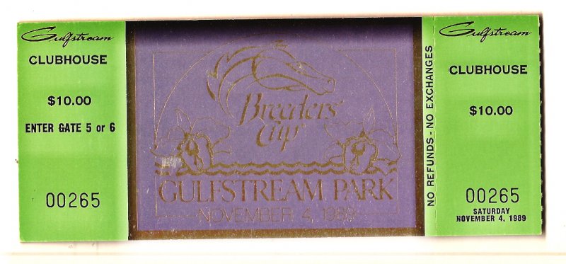 1989 Breaders Cup Full Unused Ticket
