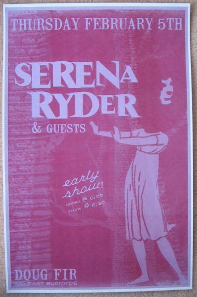 Image 0 of Ryder SERENA RYDER 2009 Gig POSTER Portland Oregon Concert