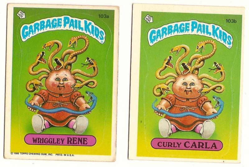 Image 0 of GARBAGE PAIL KIDS Cards 3rd SERIES 103 a & b Wriggley Renel Curly Carla