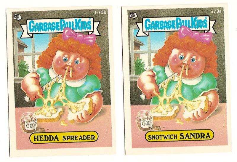 Image 0 of GARBAGE PAIL KIDS Cards 14th SERIES 573 a & b Hedda Spreader Snotwich Sandra