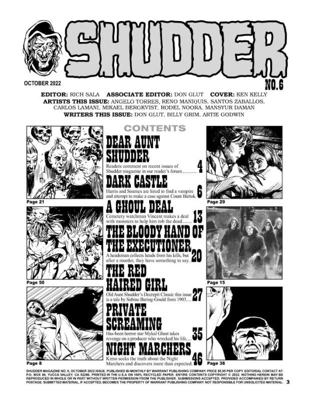 Shudder #6 contents page