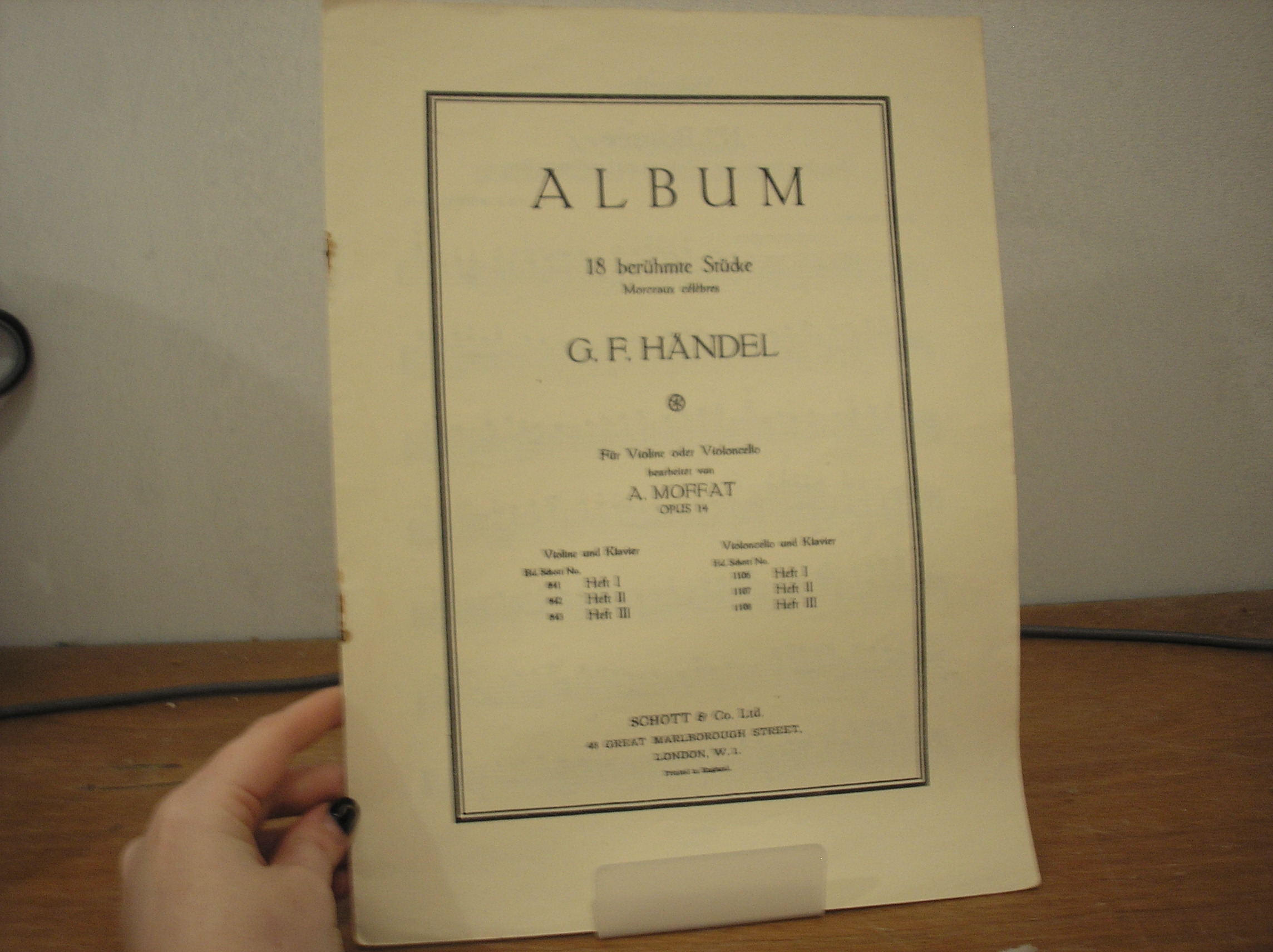 18 Beruhmte Studke A. Moffat Opus 14 Fur Violine oder Violoncello